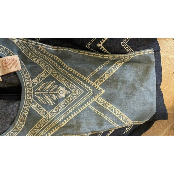 Flying Tomato Chambray Lightweight Denim Embroidered Short Sleeve Dress S Aztec - Picture 3 of 4